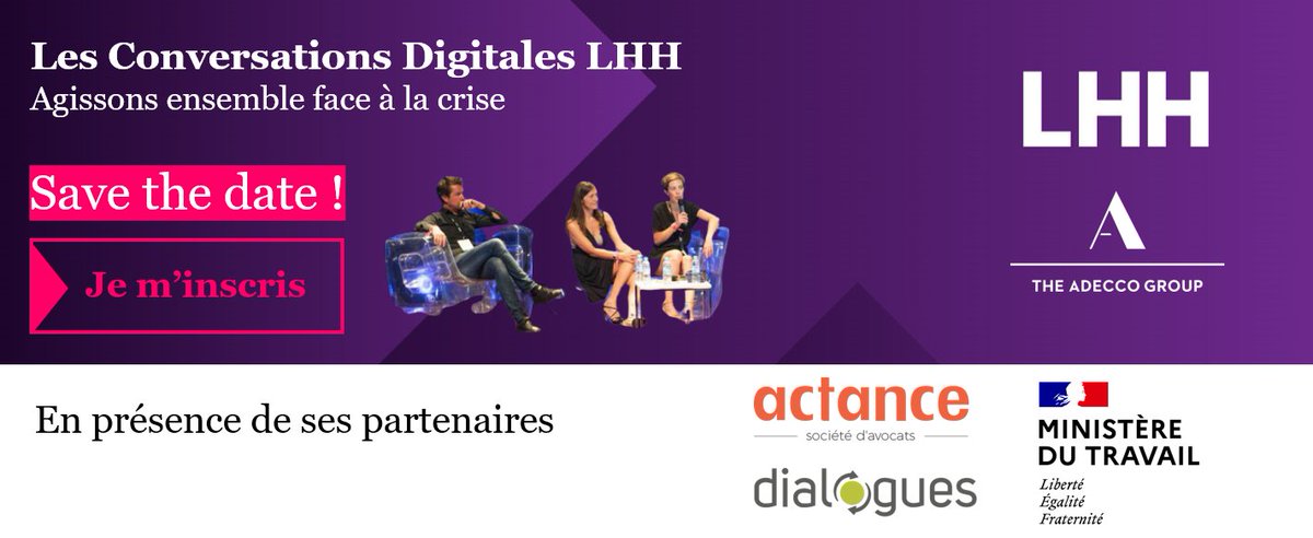 Notre 6ème opus lundi 4 mai à 15h30 avec l’intervention de Muriel Pénicaud sur le thème du déconfinement et de l'impact durable sur l'organisation du travail. Intervention des patrons de <a href="/Veolia/">Veolia</a>, <a href="/frichtifrichti/">Frichti 🍅 🥕</a> et <a href="/valeo/">anna valeo</a>. Pour vous inscrire : info.lhh.com/l/591171/2020-…