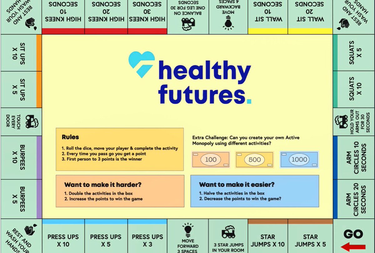 Good morning all! ☺️ In between your ClassCharts work why not give this PE/Fitness Monopoly game a go? A good one to get competitive with your family or for a fitness challenge by yourself 💁🏻‍♀️ Enjoy your day, from Team PE 🕺🏻