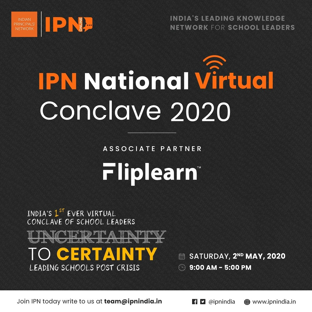 IPNFoundation's tweet photo. We are pleased to announce @FliplearnI as associate partner with India's 1st Ever Virtual Conclave for School Leaders on 2nd May 2020.Let your school be functional when your teachers and students are at home.
#ipn2020 #ipnvirtualconclave #lockdown #QuarantineLife #learning https://t.co/ZpFxglI0EG