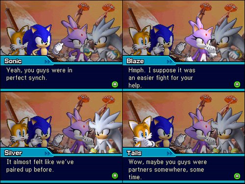 DailyDASonic's tweet photo. In Sonic 06, Silver and Blaze were partners against Iblis but after the finale of the game their relationship was erased from the timeline to a point.

Games like Sonic Colors DS and Sonic Generations showed that Silver and Blaze somewhat remember each other from their past lives https://t.co/tiC1G1GMCx