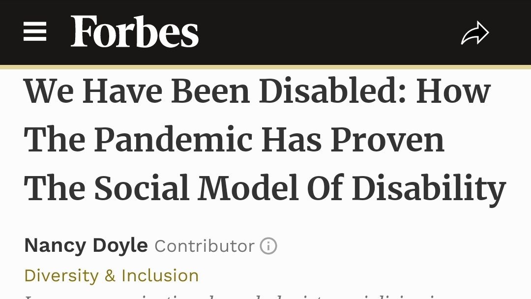 We have been disabled. How the pandemic has proved the Social Model of Disability. We can use this experience to build flexibility and respect for differences into our workplaces.

<a href="/ForbesEurope/">Forbes Europe</a> <a href="/Forbes/">Forbes</a> <a href="/geniuswithinCIC/">Genius Within</a> <a href="/DrFrancesRyan/">Frances Ryan</a> <a href="/DianeLightfoot/">Diane Lightfoot</a> 

forbes.com/sites/drnancyd…