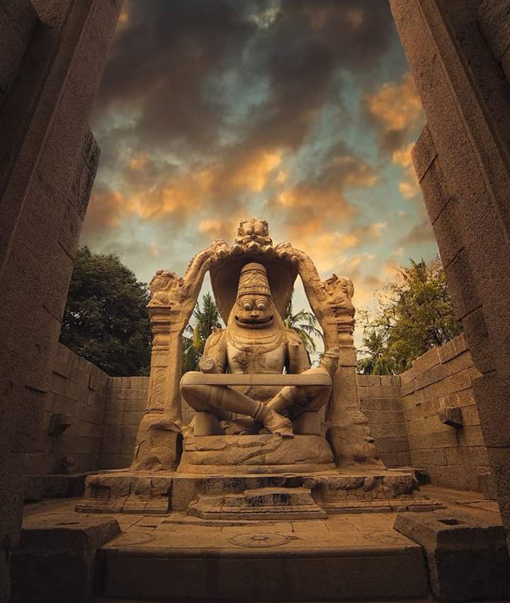 Narasimha Statue - 7th-century Virupaksha Temple, Vijayanagara   #karnatakalockdown.Hampi  is a place to explore by ourself!!ಹಂಪೆ ವಿರೂಪಾಕ್ಷ ದೇವಾಲಯ.