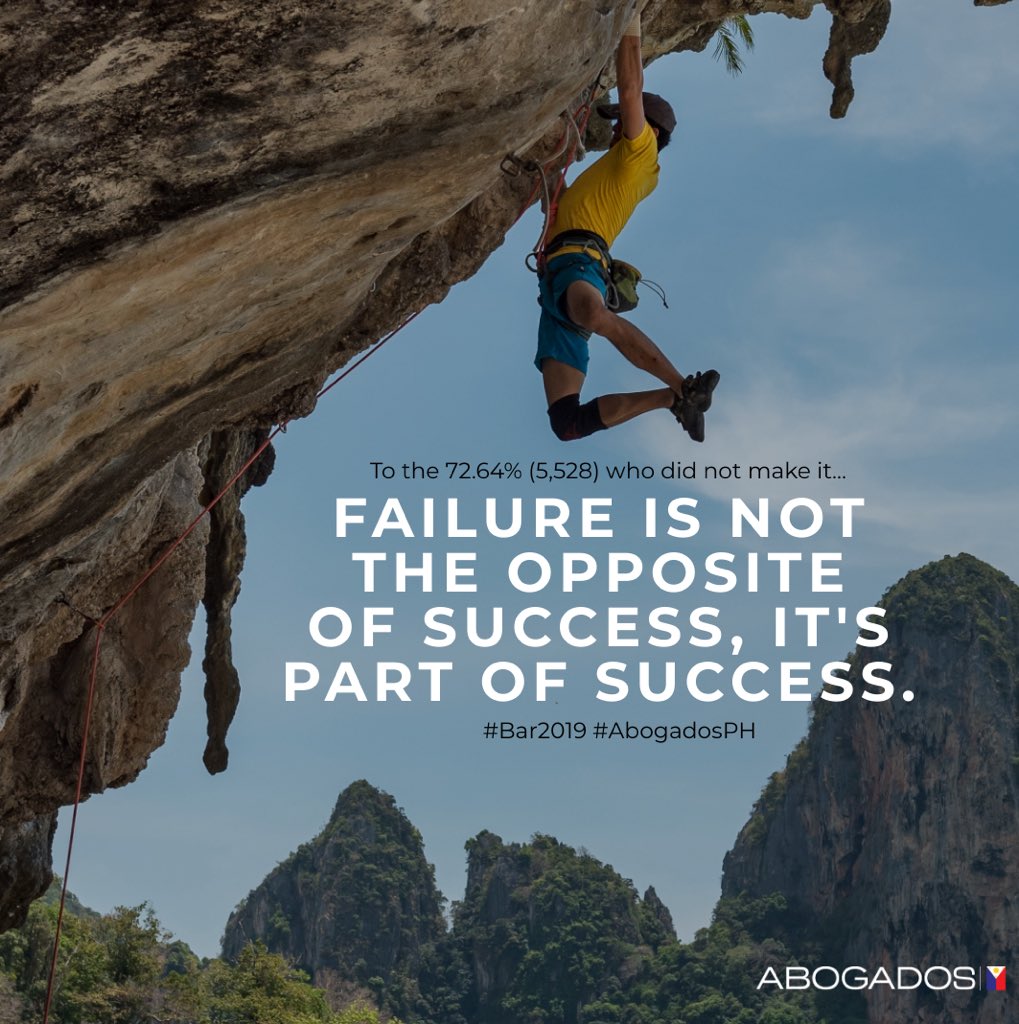 abogadosph's tweet photo. We extend our congratulations to the 2,103 new Abogados. Welcome! #Bar2019

As for the 5,528 who did not make it, always remember that failure is part of your eventual success. We shall see your name on the list next year! #Bar2020 #AbogadosPH https://t.co/FQ3y4ve77M