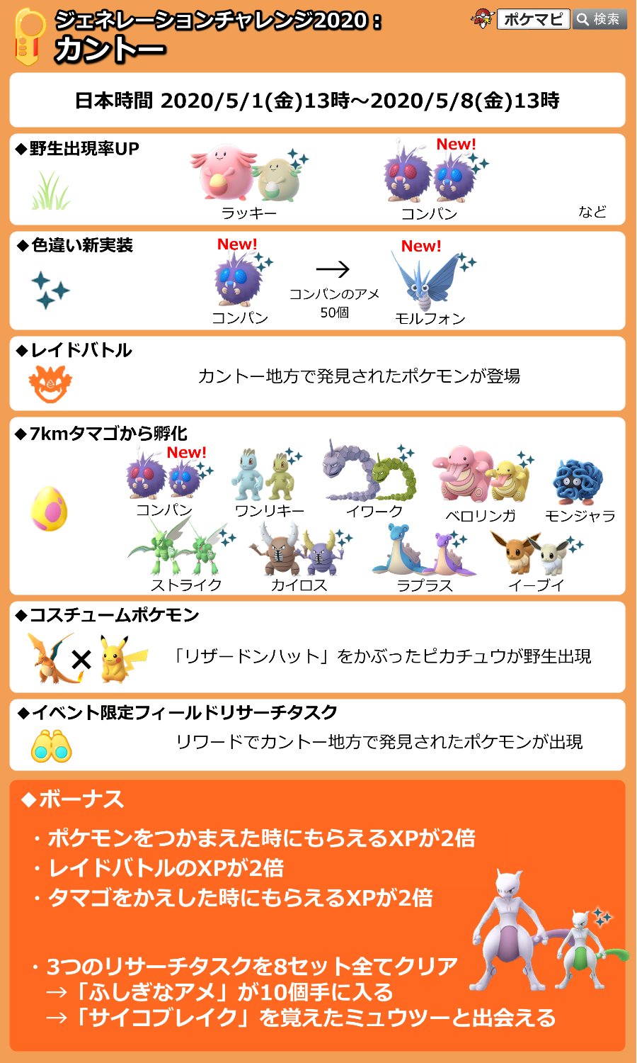 ポケモンgo攻略情報 ポケマピ ジェネレーションチャレンジ 5 1 金 13時 5 29 金 13時 世代毎に期間は別 新色違い コンパン ノコッチ エネコ ニャルマー タスク報酬 サイコブレイク ミュウツー じしん ホウオウ ほのおのパンチ