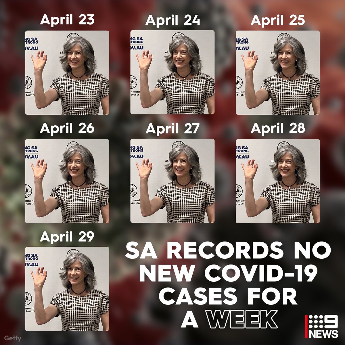 9NewsAdel's tweet photo. JUST IN: South Australia has officially gone a whole week without recording any new #COVID19 cases!

There are now just 14 active cases in the state, with 96 per cent now recovered. 

Well done SA! 👏👏 #9News https://t.co/hARTvH9Ynh