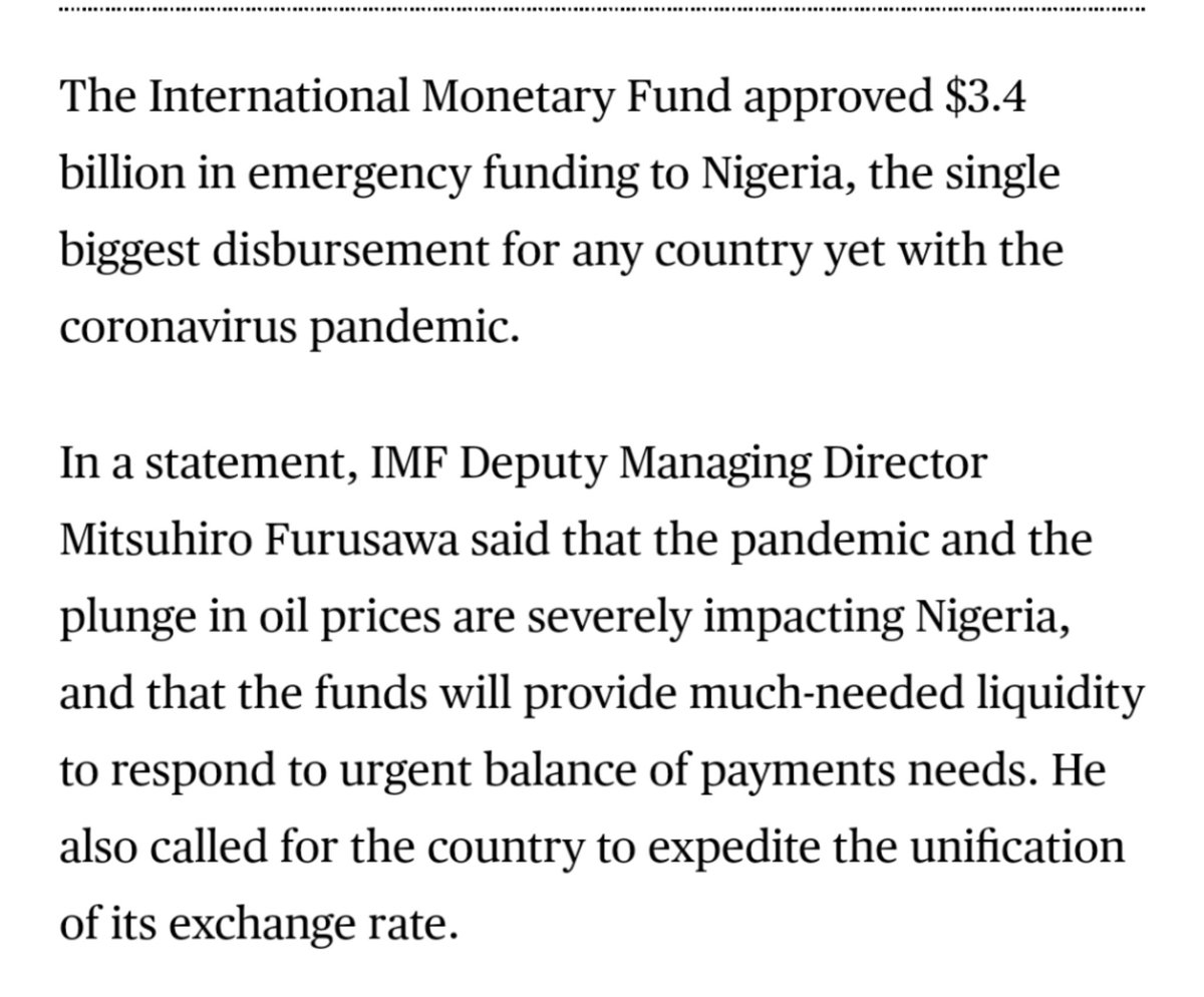 MathiasAlthoff's tweet photo. IMF last night approved $3.4bn in Emergency Funding for Nigeria, biggest disbursement for any country yet. ["https://t.co/nUws5WggiC"] https://t.co/VsVn24zyTY