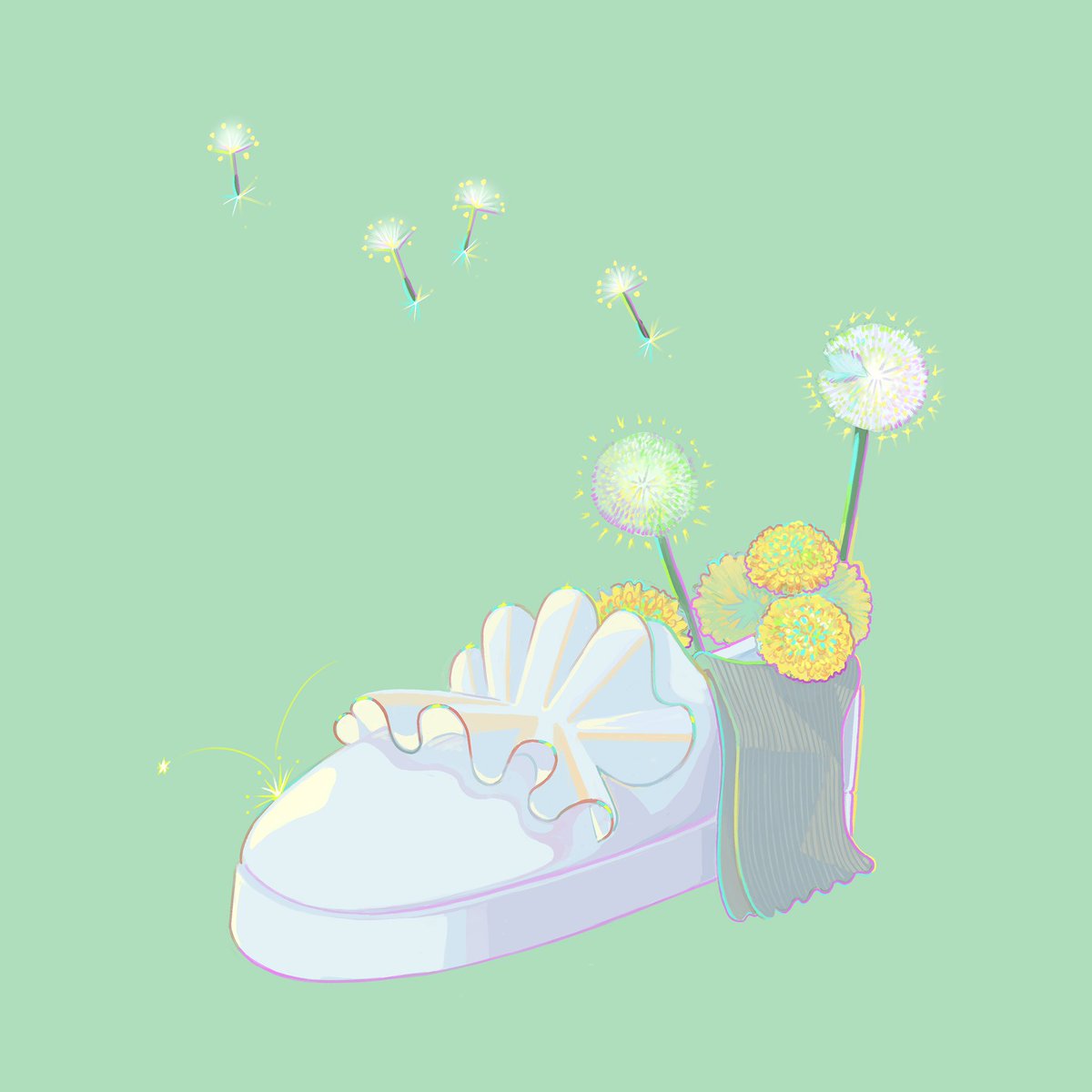 「お出かけできないので、
靴に花を生けました??? 」|mashuのイラスト