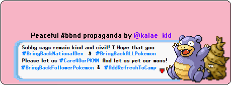 kalae_kid's tweet photo. @Pokemon Guess this means Nidoran is next! Speaking of the Nidos-
Please #BringBackNationalDex #BringBackALLPokemon
and also you- #GottaPatchEmAll!
Here's to bringing them all back!
Also let us #Care4OurPKMN
#BringBackFollowerPokemon and #AddRefreshToCamp! https://t.co/lMbsLPjQE8