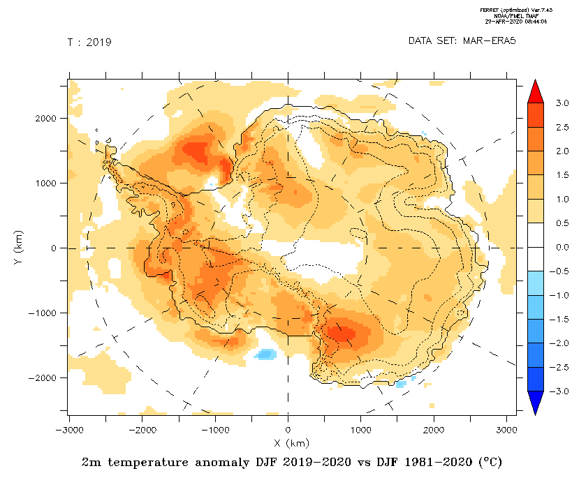 xavierfettweis's tweet photo. 1/4 @ClimatoULiege has now robust results (MAR forced by ERA5) to confirm that the 2019-2020 melt season over Antarctica has been the highest from 1979 (~ 2 x > the normal). The highest anomalies occurred over Peninsula while the summer was warmer over most of Antarctica. https://t.co/YiZ017VCLk