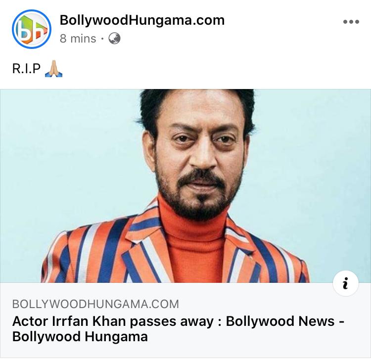 NegiRohiet's tweet photo. We lost a gem! #IrrfanKhan #OmShanti https://t.co/aRIs9wzSMx