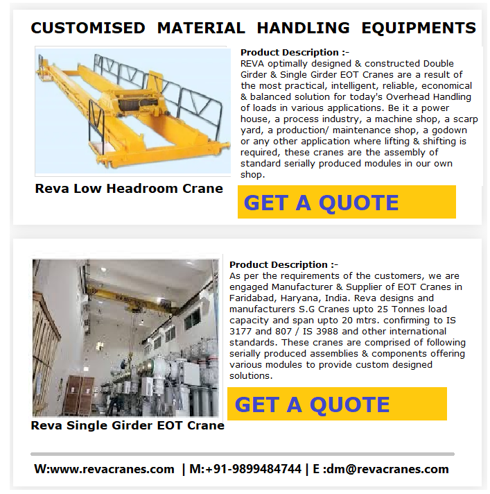 revadmkt's tweet image. REVA INDUSTRIES LTD. has made a name for itself in the list of top manufacturers &amp;amp; service providers of Cranes in Material Handling Industry. 
To Get A FREE QUOTE, Please  send  us  your  requirements technical details here ( lp.revacranes.com/catalog )
