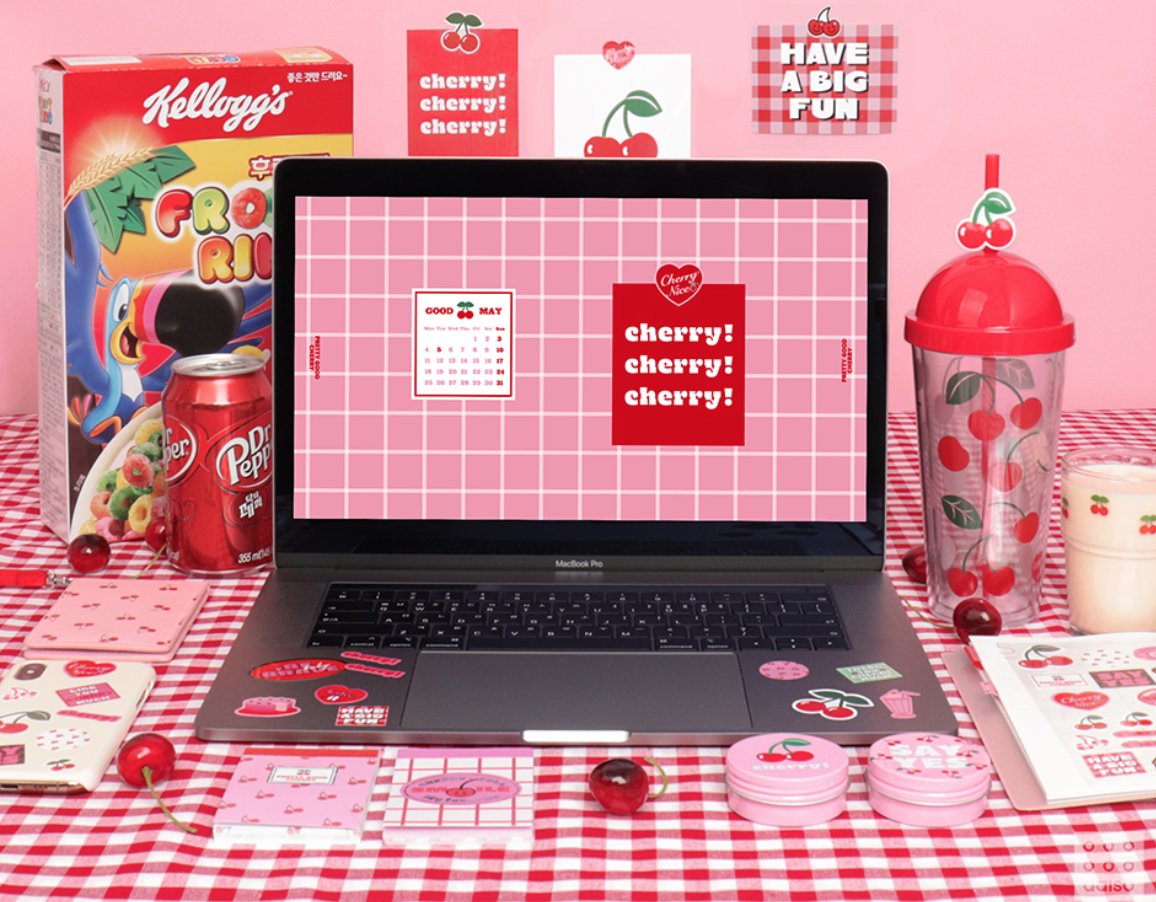 JebanSundae's tweet photo. วอลเปเปอร์ประจำเดือนพฤษภาคม จาก Daiso เกาหลีมาแล้ววว มาในธีม PRERRY GOOD CHERRY 🍒💗 มีทั้งวอลคอมและมือถือ น่ารักอีกล้าววว 😍 https://t.co/2jhJb6nhuc