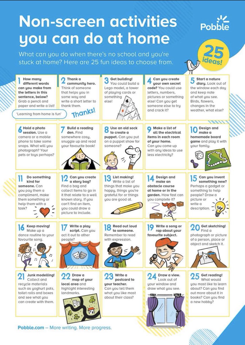 PedagogyTeamNLC's tweet photo. Some non-screen ideas! 💡 https://t.co/Y1hrQrfNTK