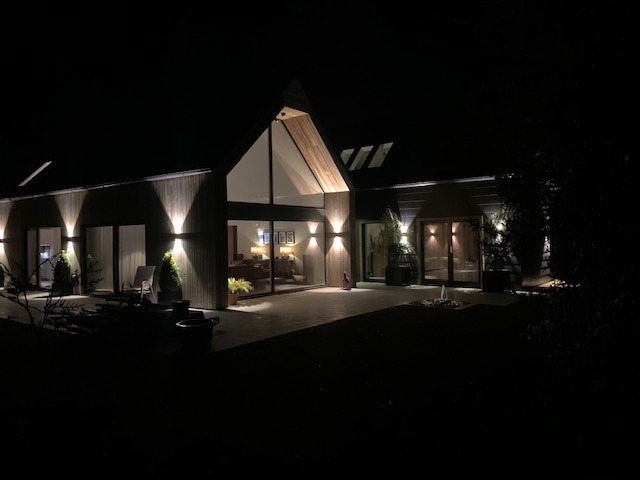 It's Day and night! Beautiful Norfolk self build shines at all hours! Looking forward to going back to get daytime pictures of the finished paving! Are you thinking of building a new home when this mess is all over? Call 01603713528 for details #selfbuild #ecohome #architecture