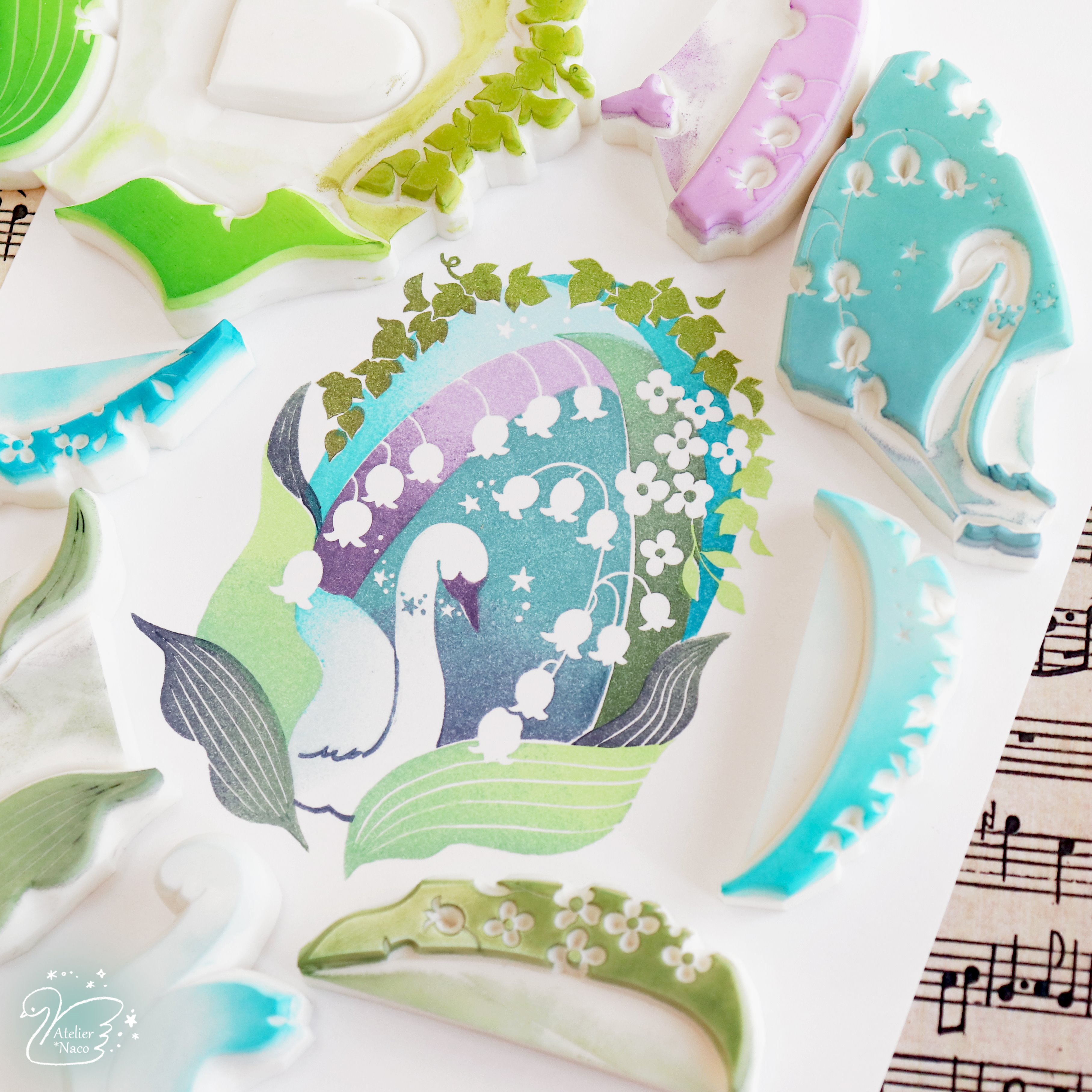 消しゴムはんこNo.403 鳥の群れ シルエット ねこ シルエット 消しゴム