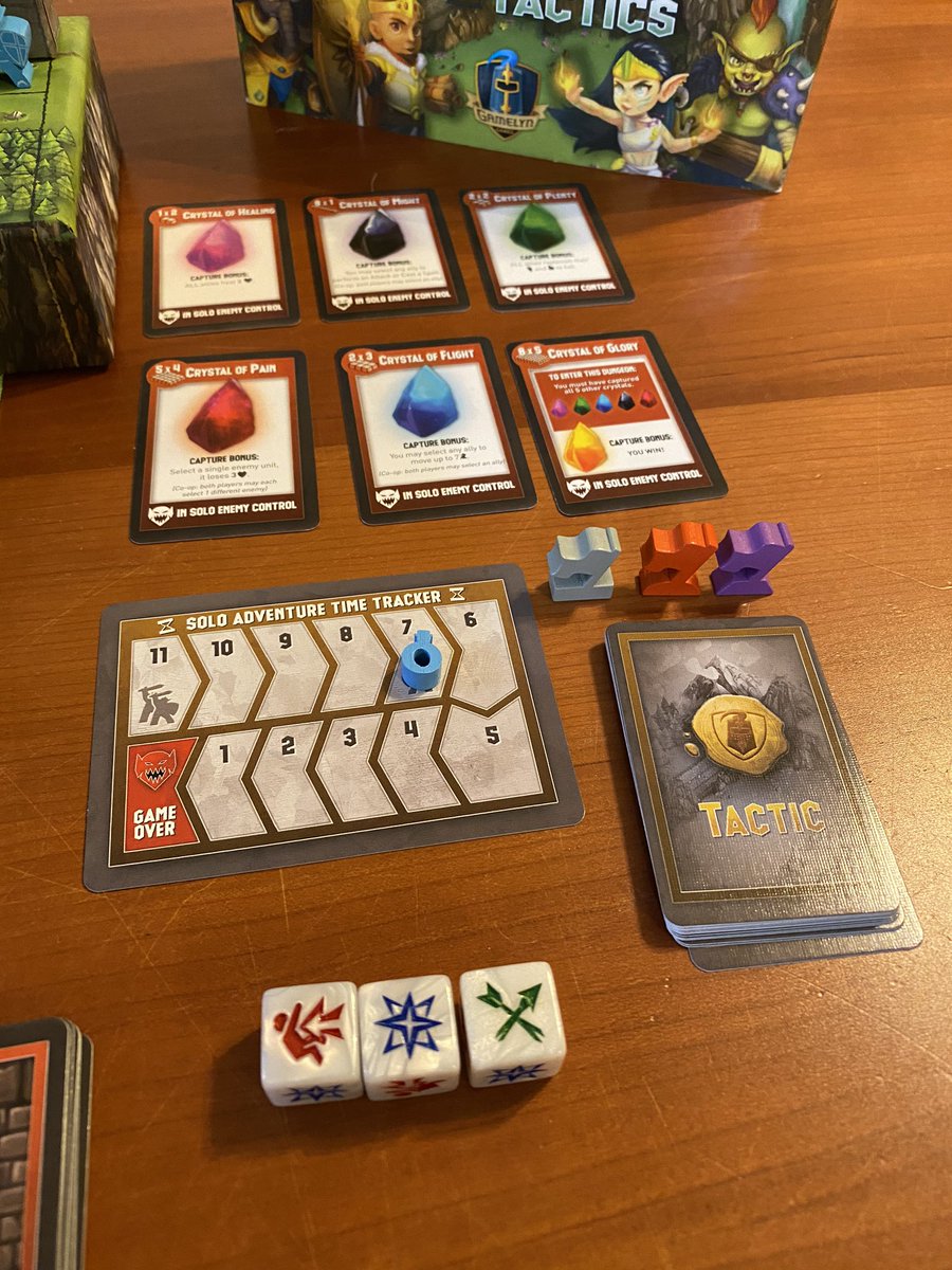 thing12games's tweet photo. Playing a solo game of #TinyEpicTactics by @Gamelyn_Games @Scott_Almes
Bottom row is my heroes. Too row are the enemies. https://t.co/7zZwfJsSJn