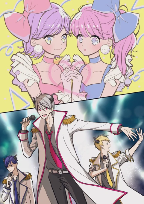 💜7日目❤
1枚目はみどりさんからのリクエストで梅子シオンのアイドルっぽい姿🎤梅子達は80年代風です🎀2枚目は3・4合併号表紙イラストの色違い🌸びみょ〜に違います😄3枚目はキャラについてのどーでもいいお話📄昔から男の子を描くのが苦手なのです・・・
#StayHome      
#彼女が可愛すぎて奪えない 