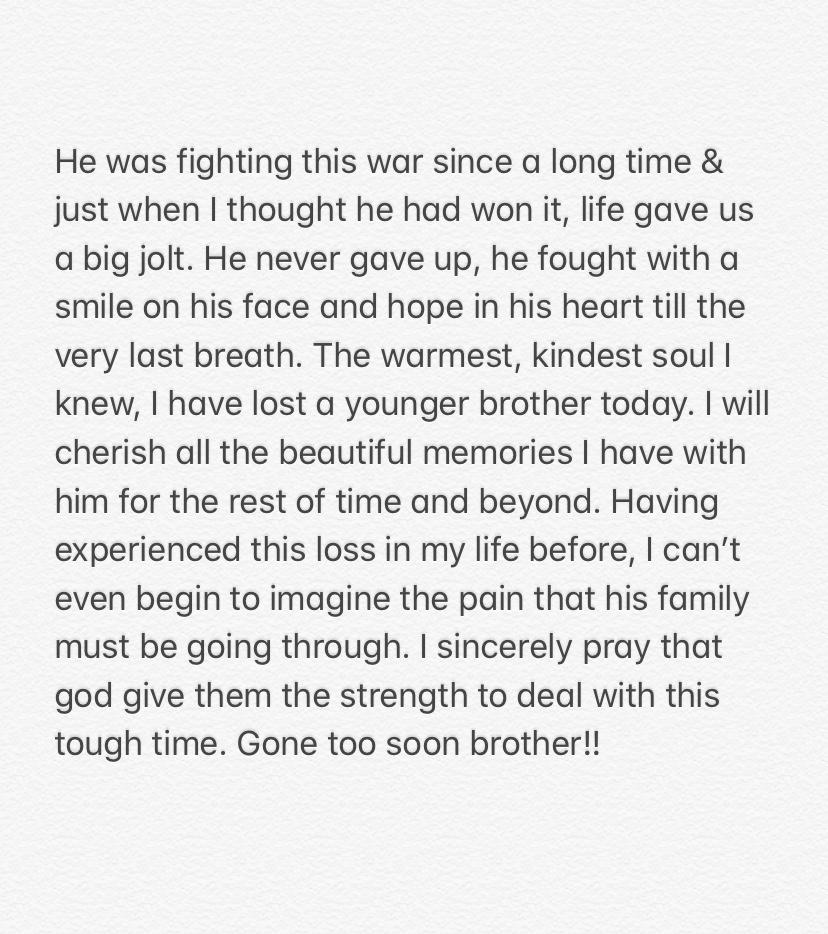 duttsanjay's tweet photo. Gone too soon. #RIP https://t.co/Nw4rEC68U8