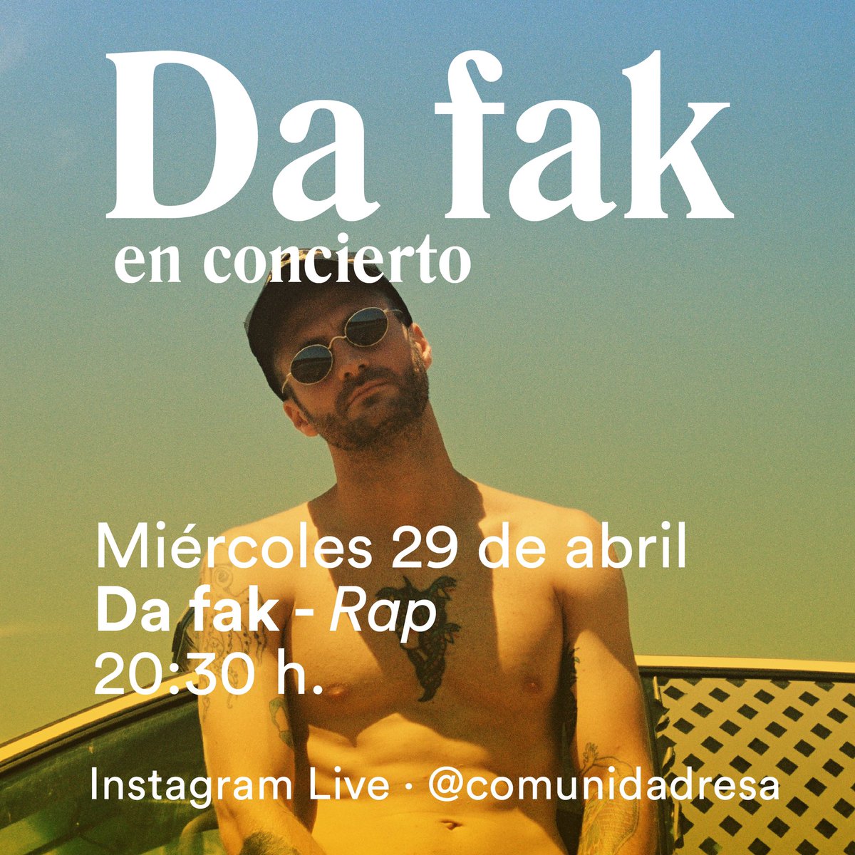 ComunidadResa's tweet photo. ¡Conciertos de esta semana! 🙌🏼🎸🎤Hoy el rap de @dafakmusic a las 20:30 h. y mañana versiones acústicas con guitarra a las 20:30 h. con Maddi Almazor, residente en Resa Lesseps. Vívelos en Instagram @comunidadresa. [Se aplaza Young Vlex] #ResaHub #quédateentuhabitación https://t.co/CQjost19Hz