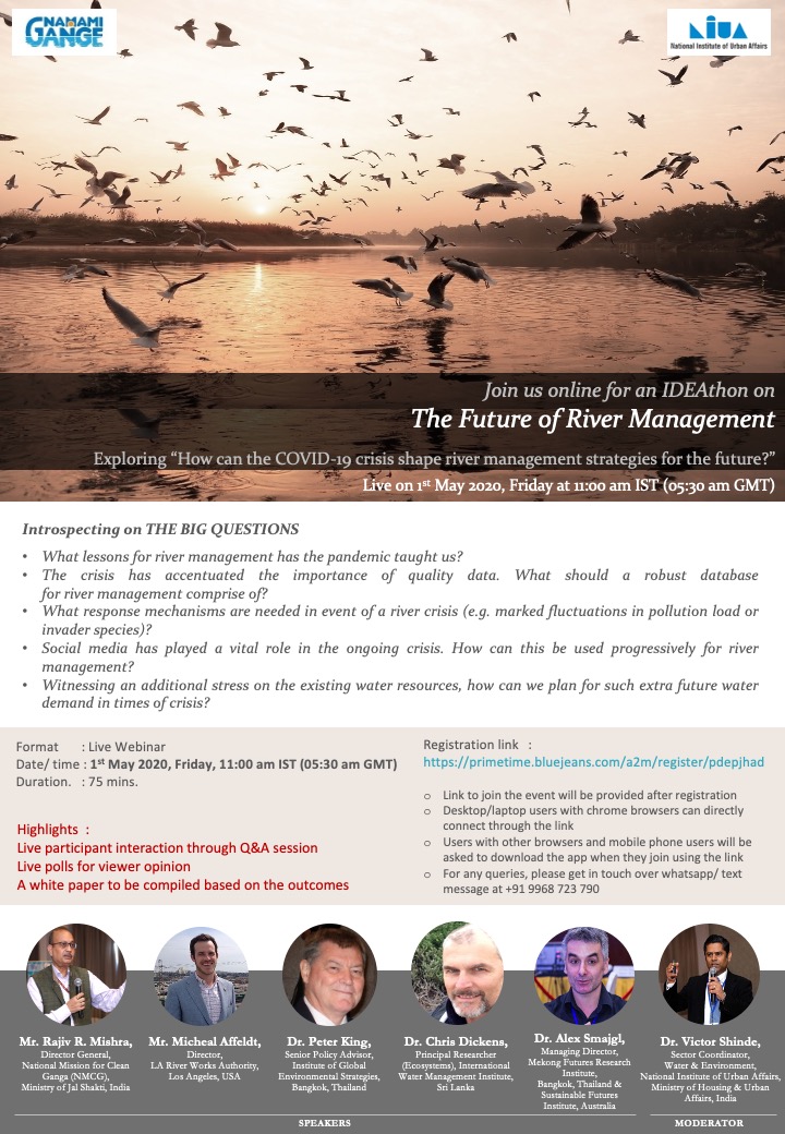 niki_madan's tweet photo. Has the COVID-19 crisis taught us any lessons for river management? Are there any other impending crises that can affect rivers? How do we future-proof river management? Let's discuss this and more in our upcoming IDEATHON on 01 May, 11:00 a.m. IST #namamigange #urbanriver https://t.co/WIoayJdp65