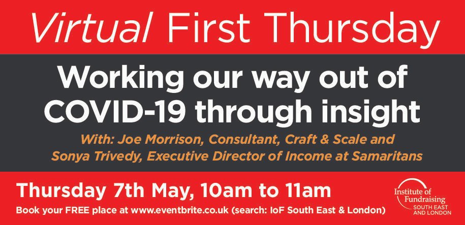 We are excited to announce our very first Virtual First Thursday on 7th May at 10am! <a href="/wordofjoe/">Joe Morrison</a> &amp; <a href="/TrivedyS/">Sonya Trivedy</a>  will be talking through some top tips and taking your questions on using insight to find our next steps after COVID-19. Get your free ticket at bit.ly/2WcsABi