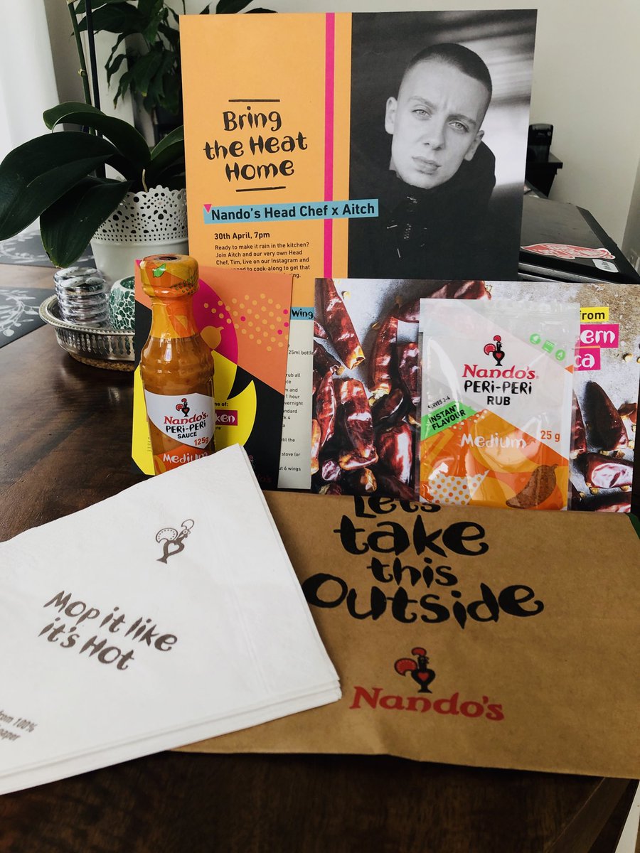 merloop's tweet image. Thank you so much for our lovely Peri-present - we cannot wait to join the cook-along with Aitch tomorrow evening #cookalong #lockdown #bringtheheathome @Nandosuk