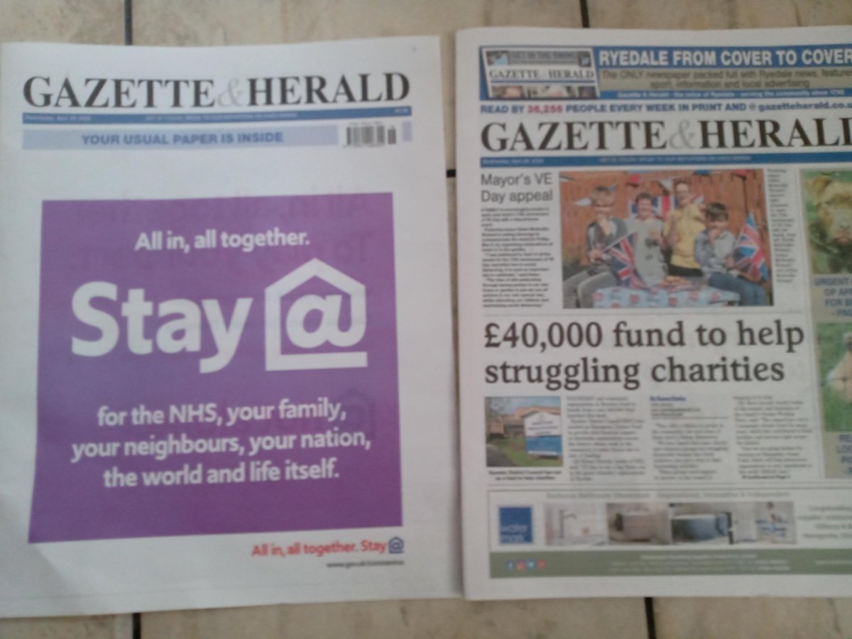 Weekly reminder that today is Wednesday and this week's <a href="/gazetteherald/">Gazette & Herald, Ryedale</a> is available in your local shops and supermarkets. If you can't get out you can have all the #Ryedale news you need delivered free to your door by phoning 0800 953 0227 #buyapaper #LocalNewsMatters