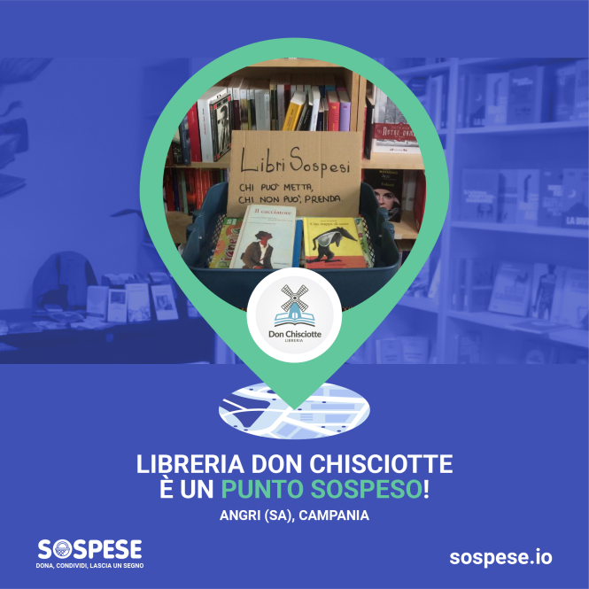SospeseI's tweet photo. La "Libreria Don Chisciotte" di #Angri è un punto sospeso!

Un grazie immenso a Cristian Carosella e a chi ha donato in questo punto sospeso!

Dona, condividi, lascia un segno 💙 🔗https://t.co/oJ8oRhdqlk

#sospese #doni #cesto #spesa #aiuto #donazione #sospeso #solidarity https://t.co/jkbUVzxJ6v