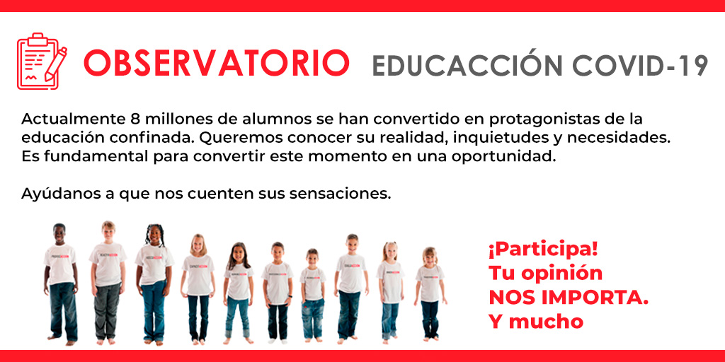 Nos importa la voz de nuestros jóvenes. ¿Cómo están viviendo ellos la #EducaciónConfinada? ¿Cómo podemos aprender de este sistema de ‘teleestudio’? ¡Ayúdanos a hacerles llegar nuestra encuesta! #covid19 #EducAcción cutt.ly/TtNzBAR