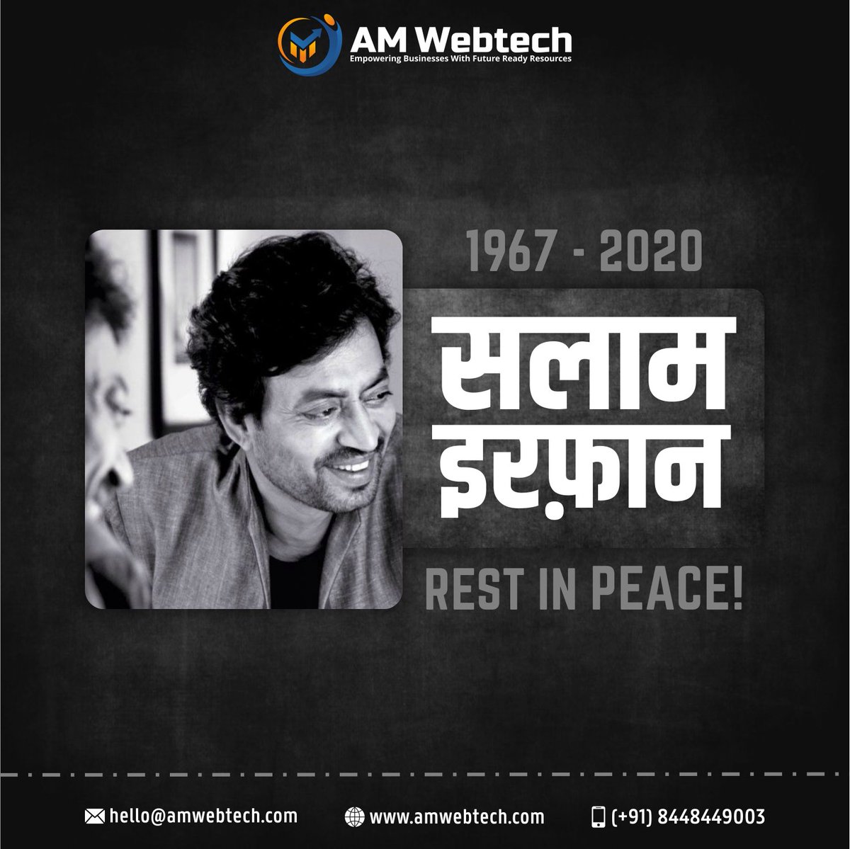 amwebtech's tweet photo. His most loved saying is " I want to entertain people but with some substance."
We will always miss the #versatileactorfluke and his simplicity. He fights until the end.
#RIPIrrfanKhan #IrrfanKhan #AngreziMedium #IrfanKhan #RIPIrrfan https://t.co/EGilXj8LH7