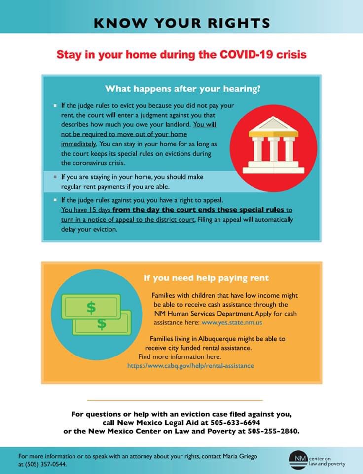 If you cannot afford to pay rent due to COVID-19 related reduction in pay, you do not have to leave your home under current special court rules in place.