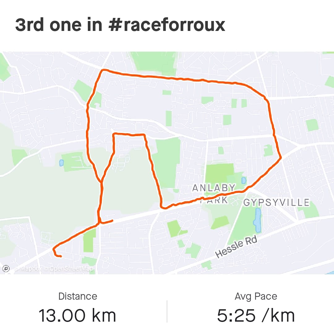3rd day, 3rd run. Little longer today
#raceforroux #rouxsarmy