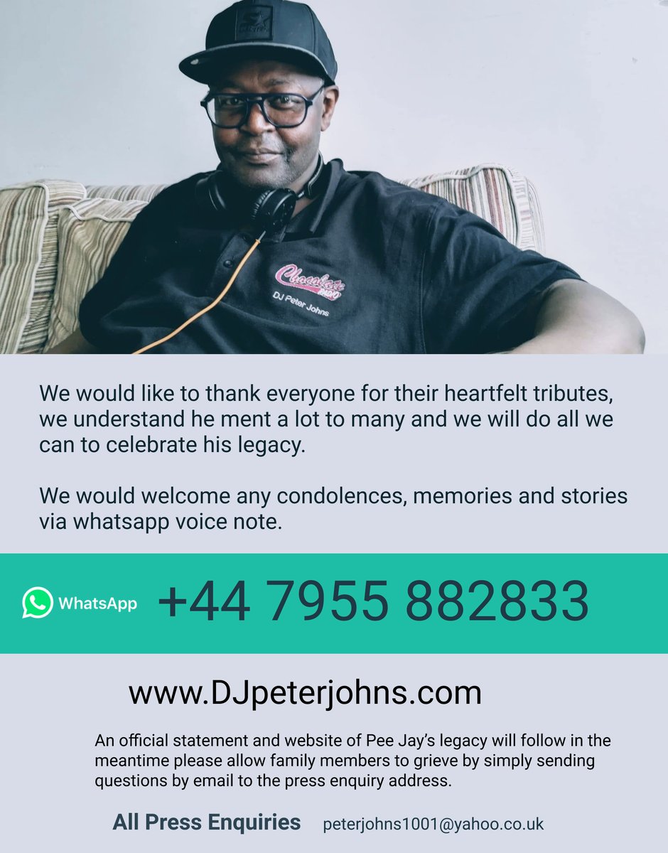 DJPeterJohns's tweet photo. We would like to thank everyone for their heartfelt tributes, we understand he ment a lot to many and we will do all we can to celebrate his legacy. We would welcome any condolences, memories and stories
#PeterJohns
#TheRadioDriver
#DJpeterjohns https://t.co/1LvJKOSRPm