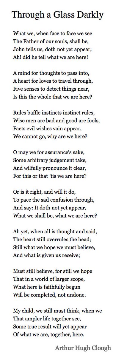 133 Through a Glass Darkly by Arthur Hugh Clough  #PandemicPoems  https://soundcloud.com/user-1152...