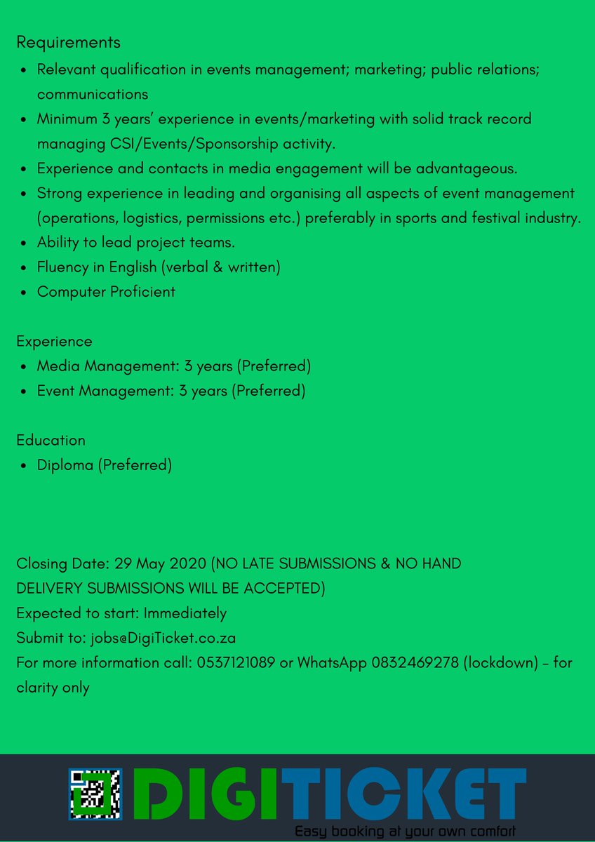 DigiTicketSA's tweet photo. #JobSeekersSA #vacancies #JobSeekersWednesday https://t.co/hXhtvlsFfL