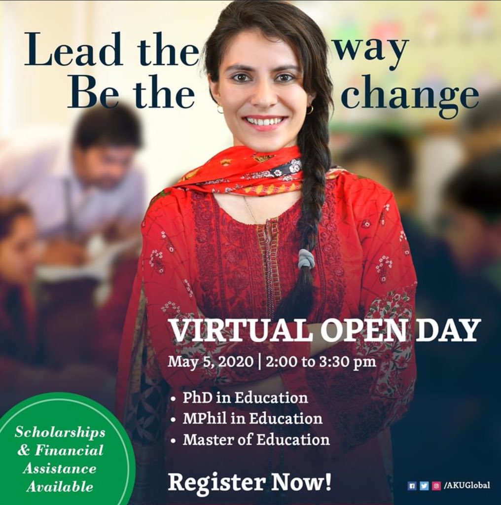 Have questions about the admissions at @AKUGlobal Aga Khan University Institute for Educational Development, Pakistan and its academic programmes?
Join our virtual open day on May 5, 2020 and have all your questions answered!
#AKUAdmissions #AKUIED #TeacherEducation