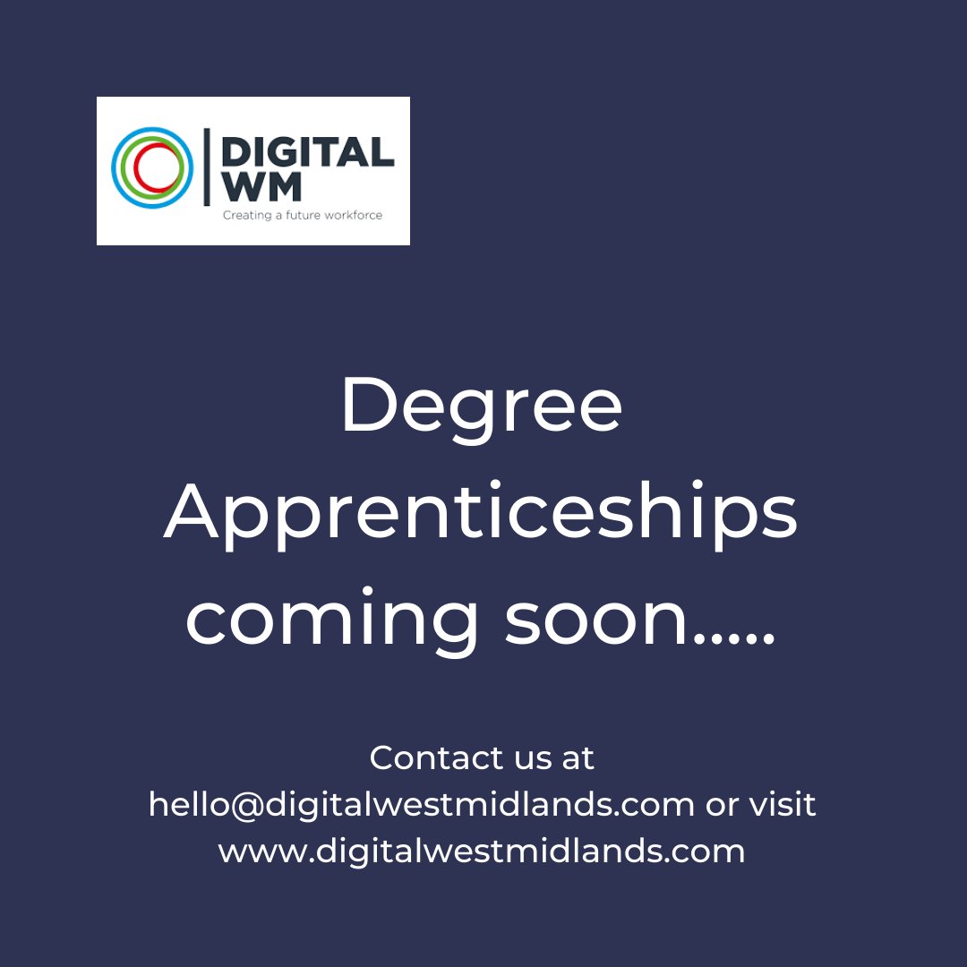 Debbies64's tweet image. Continue to follow @digitalwestmids as we expand our apprenticeship offer to include three Degree Apprenticeships (including BSC HONS Digital &amp;amp; Technology Solutions - Data Analysis Pathway).  To register your interest and book a free training needs analysis, get in touch now.
