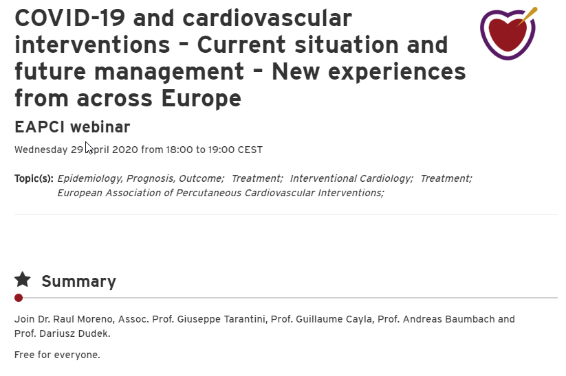 The roads ahead: Interventional Cardiology in Europe: current and future management of cardiovascular interventions in the COVID World. EAPCI meeting - all invited.

@EAPCIPresident @PCRonline @aisnptk @escardio 
#PCRNextGen #EAPCIYoung #covid19

escardio.org/Education/E-Le…