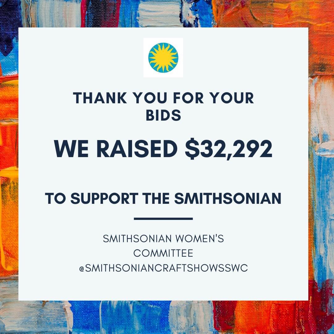 CraftShowSWC's tweet photo. Thanks to the generosity of the donating artists and the passion of our patrons, the Smithsonian Craft Show’s Online Auction raised over $32,000 for grants to the Smithsonian. THANK YOU!
#smithsoniancraftshowsswc #smithsonian #artisans #craftinamerica #finecraft https://t.co/QSxCMizcuv