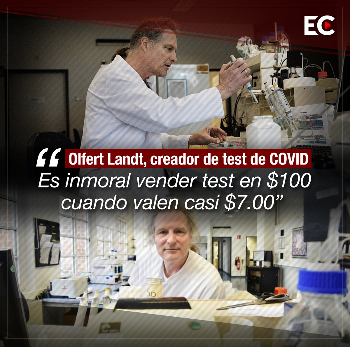 EcuadorPlay's tweet photo. Olfert Landt, fundador de TIB Molbiol Syntheselabador GmbH - Alemania 🇩🇪, creador de pruebas #COVID__19 criticó que los test se vendan a $100 cuando su costo de fabricación es de $6,50. En Ecuador 🇪🇨, los precios de las pruebas van desde $80 hasta los $120.

#ElNegocioDelCOVID https://t.co/P3m8YBufd7