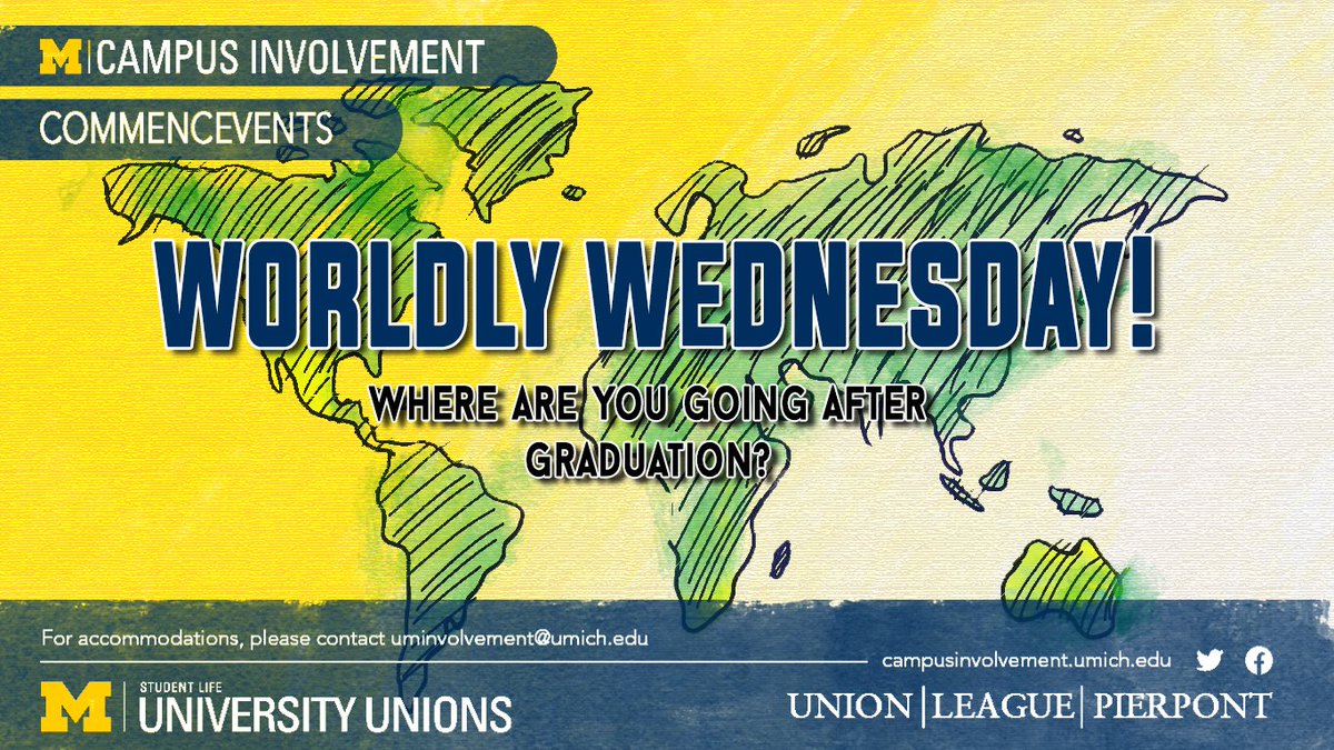 UMInvolvement's tweet photo. Welcome to Worldly Wednesday! Reply to tell us where you are going after graduation and drop a pin on this interactive Google map: https://t.co/OXhWr4vn3M 

If you reply, you'll be entered to win a $25 Patagonia gift card &amp; get an entry for the grand prize gift card to the MDen! https://t.co/yHGhnxt4Mf