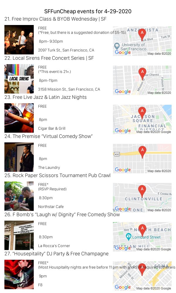 Events for Wednesday 4/29/20 sf.funcheap.com/2020/04/29 #sffuncheap