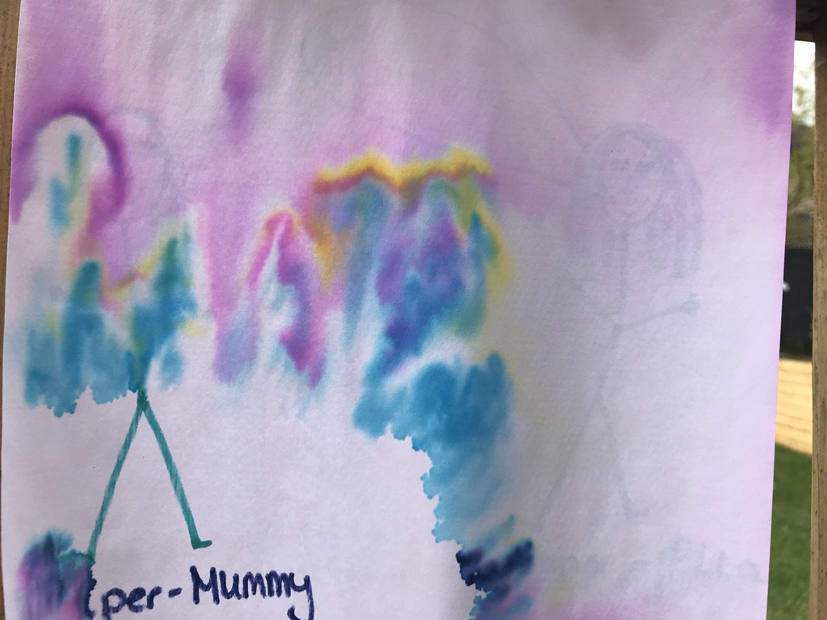 Christi58693008's tweet photo. When you would like to say you planned it but it just happened. Fashion show posters were left out from yesterday and the colours had all ran. Key the extra activities from school. Ella loved exploring colours and how they can be changed @RSch_Eyfs https://t.co/j5IwVwRBQV