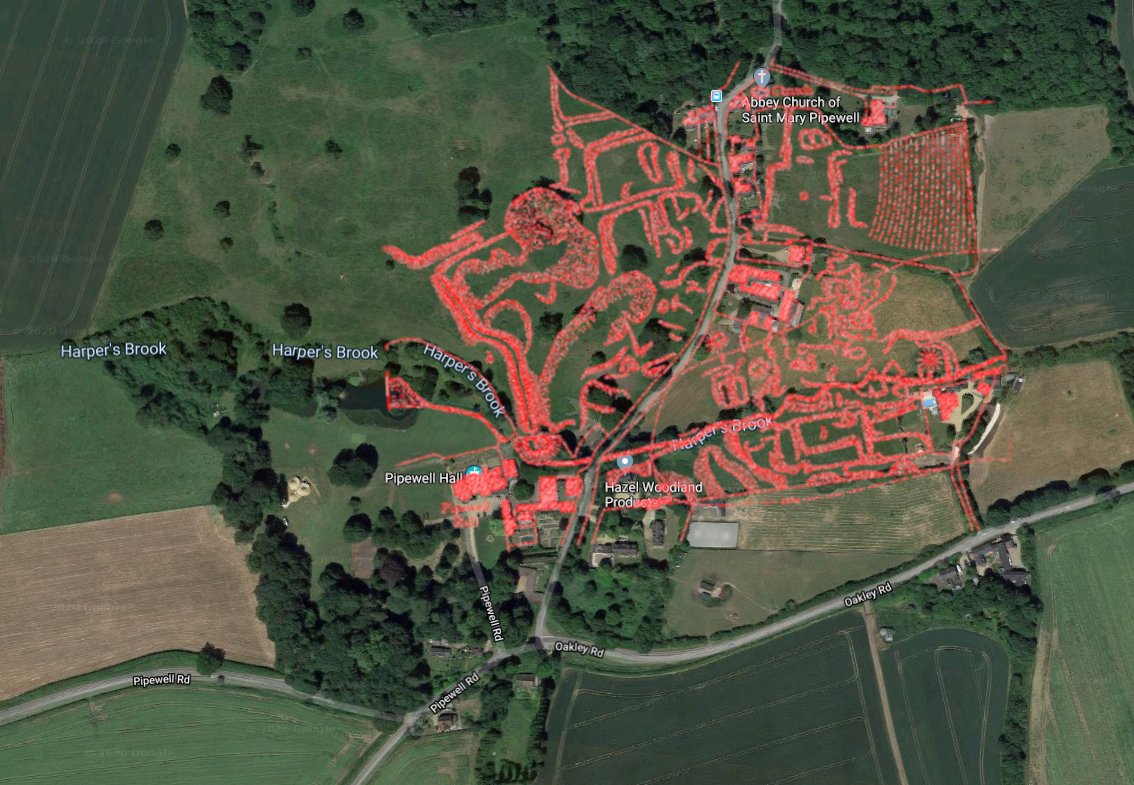 Whatevs, RCHM is really dismissive of Brakspear's plan, so here's the earthworks of Pipewell's Cistercian Abbey and the settlement it replaced in 1143 (apparently the earliest deserted medieval village in the country!). At £347 it had highest gross in the Valor for modern Nhants.