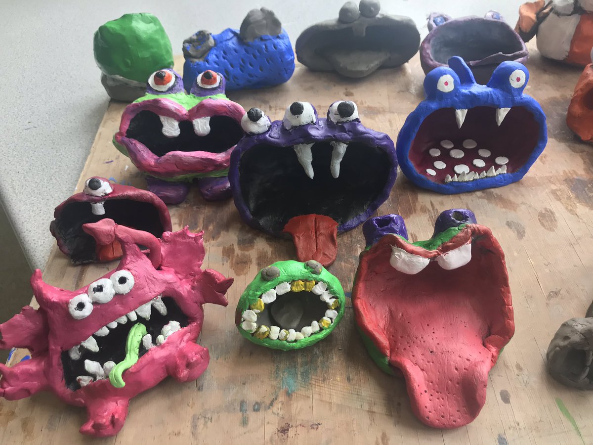 Great two days in school making pinch pot monsters @BDBSchool #ProudofBDB #clay