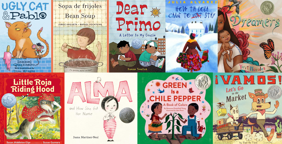 collage of bilingual children's books