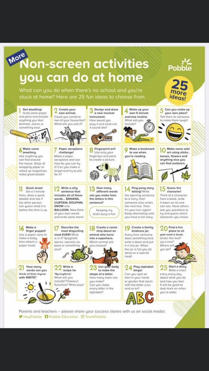 MrsN_KWPS's tweet photo. Some more fantastic non screen activity ideas! 💡 They look like lots of fun.  @Kirkcaldywestps @MadeleLynch https://t.co/ZUzKYFAdjt