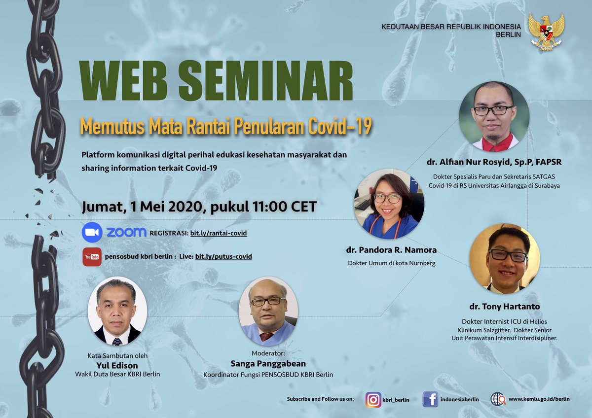 indonesiainber's tweet photo. Ingin tahu bagaimana penanganan Virus Corona di Jerman? 🦠 

Serta mengenali gejala hingga mencegah penularan virus Corona? 

Ayo ikuti web-seminar ini👇🏻🙂

Daftar disini https://t.co/6ZYTog9iWp https://t.co/Caf64sawnK