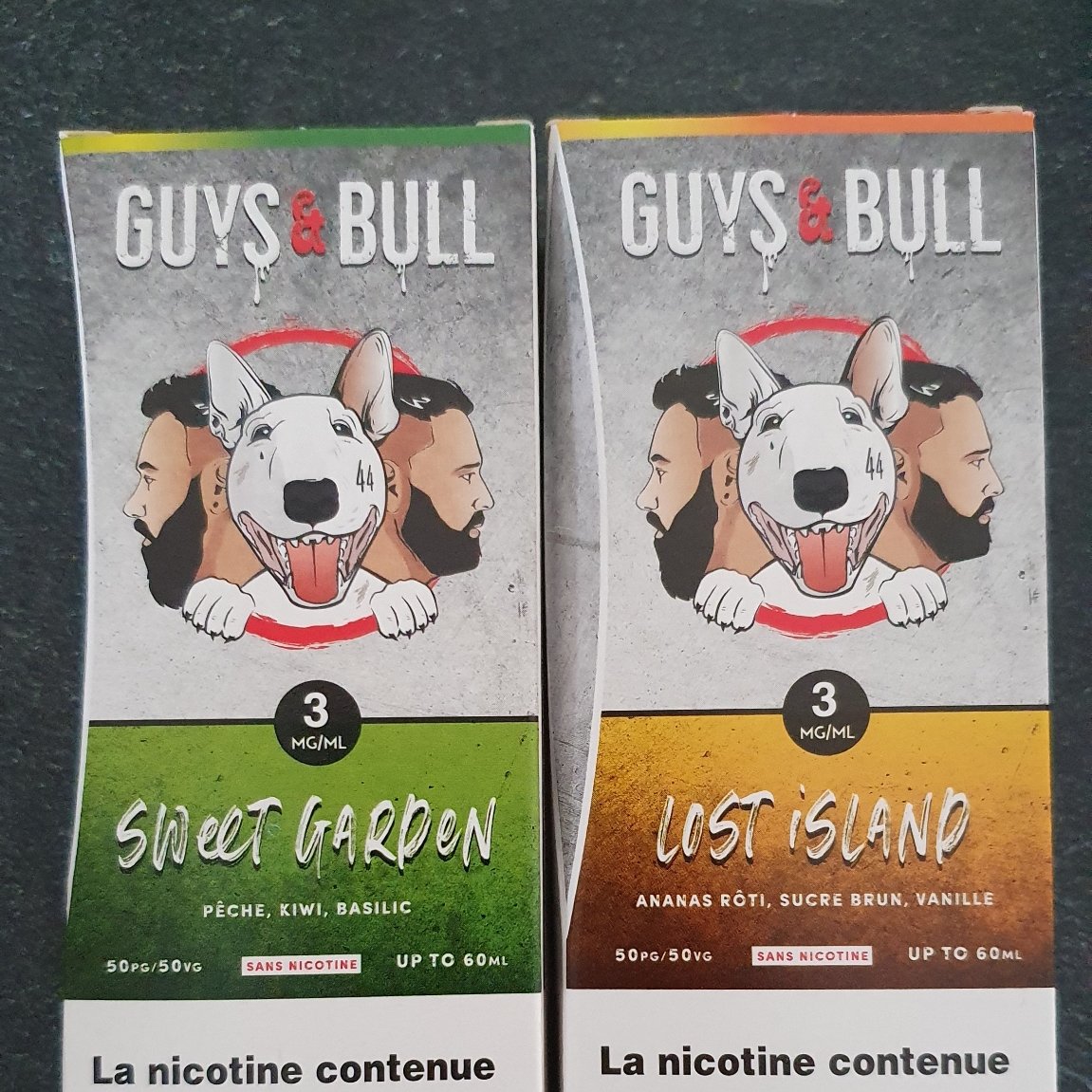 Trés bonne surprise les liquides #GuysAndBull de <a href="/labolipsfrance/">Lips France</a> ! 50ml de jus + 10ml de booster dans un pack comprenant un flacon très pratique (ouverture pour ajouter le booster).
- Kiwi, Fraise, Basilic, c'est top !
- Ananas Roti, Sucre Brun, Vanille, pas encore testé.
#vape