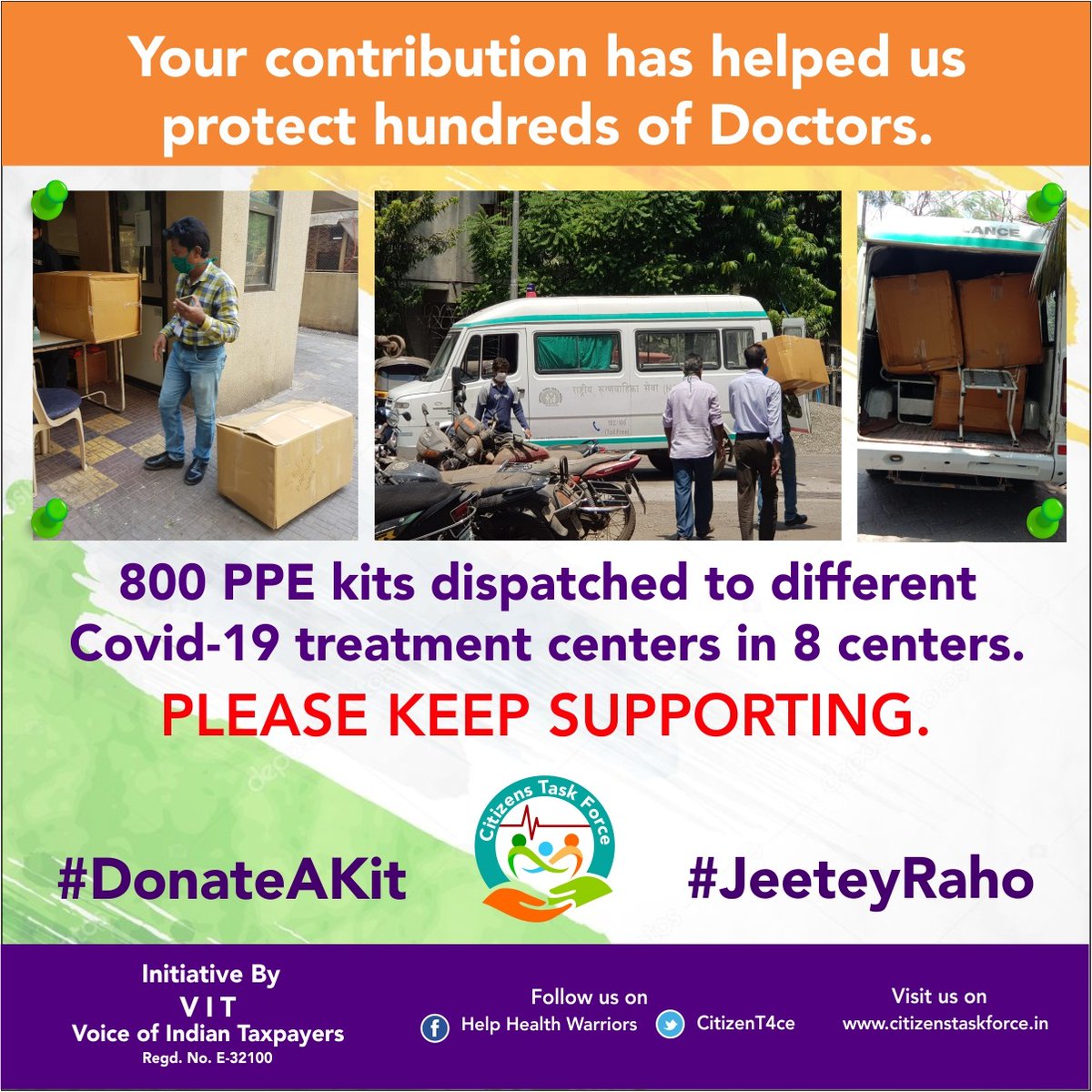 To manage the sudden explosion of Covid-19 cases in Vidarbha and Marathwada along with MMR, we have sent 800 kits along with all our prayers.

Breakdown of kits sent is as follows :

Aurangabad - 250
Yavatmal - 100
Buldhana - 100
Akola - 100
Jalgaon - 100
Dhule - 100 
KEM - 050